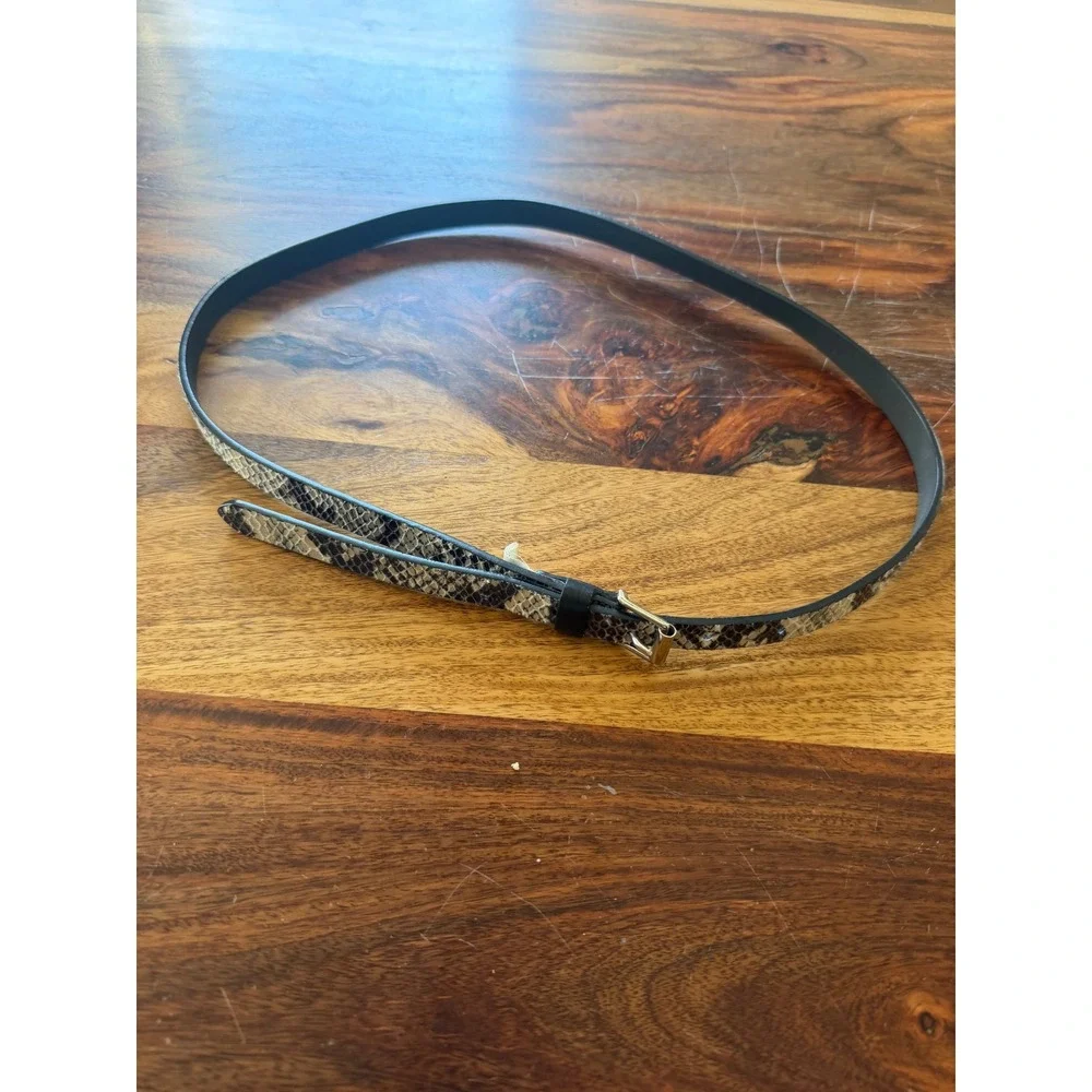 Gap Womens Skinny Snakeskin Print Belt Grey Black Silver Buckle Size S